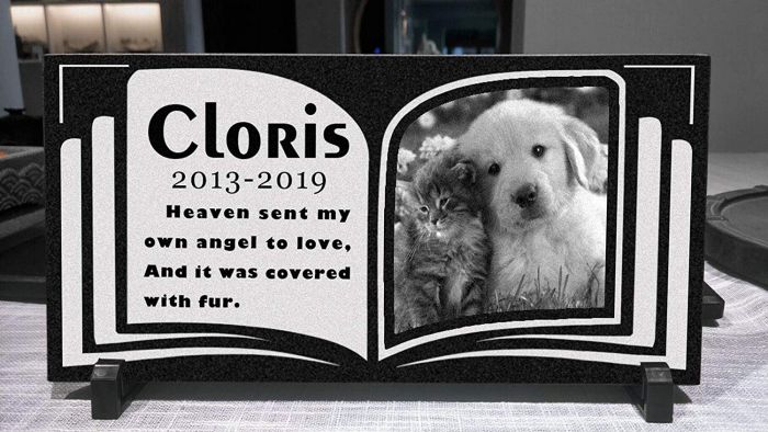 Personalized Pet Memorial Stone Granite - Engraved Grave Marker with Custom Picture - Flip Book