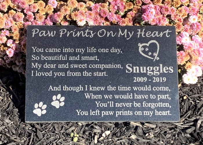 Paw Prints On My Heart Granite Memorial