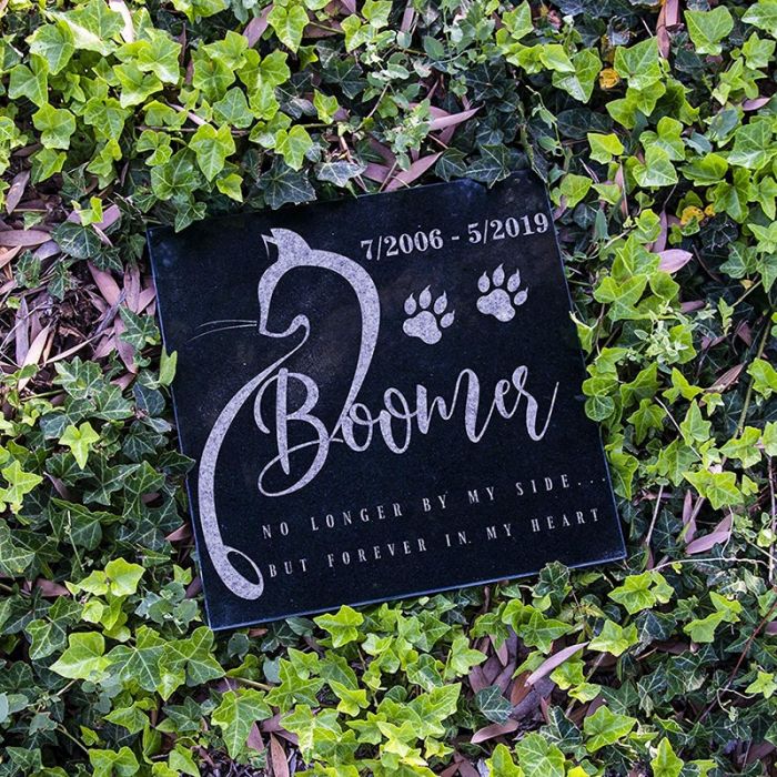 Personalized Cat Memorial Stones Customized Pet Headstones - No Longer by My Side Forever in My Heart #4