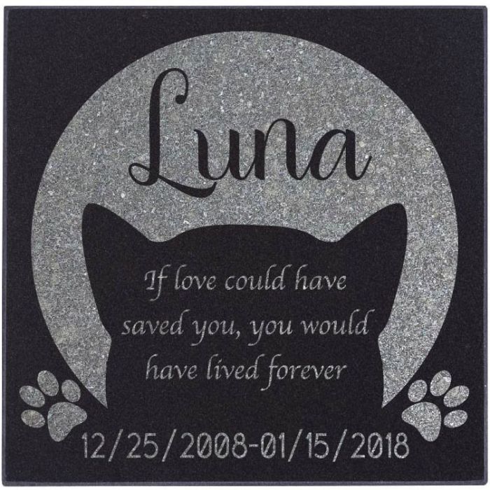 Cat Memorial Personalized Black Granite Stone Bereavement in Memory Loss of Pet Cat Garden Stone