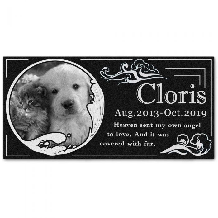 Personalized Pet Memorial Stone Granite - Engraved Grave Marker with Custom Picture - Wave
