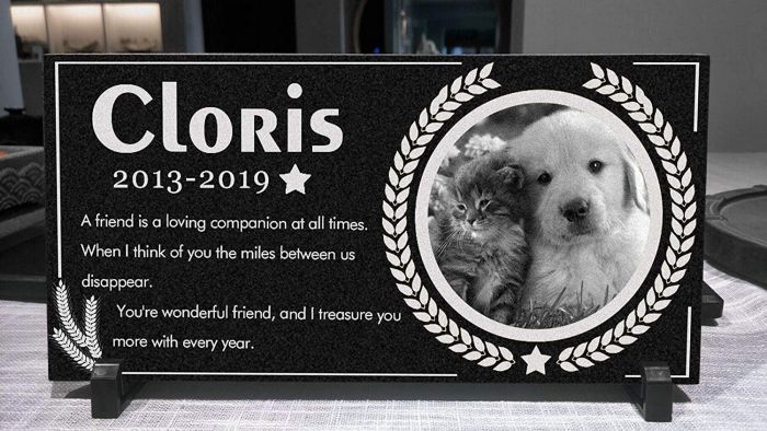 Personalized Pet Memorial Stone Granite - Engraved Grave Marker with Custom Picture - Wheat Ears