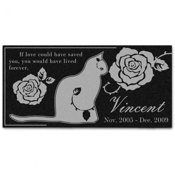 Personalized Memorial Stone Plaque for Cats - Durable & Water Proof Pet Headstone- Garden Grave Marker -Cat and Rose