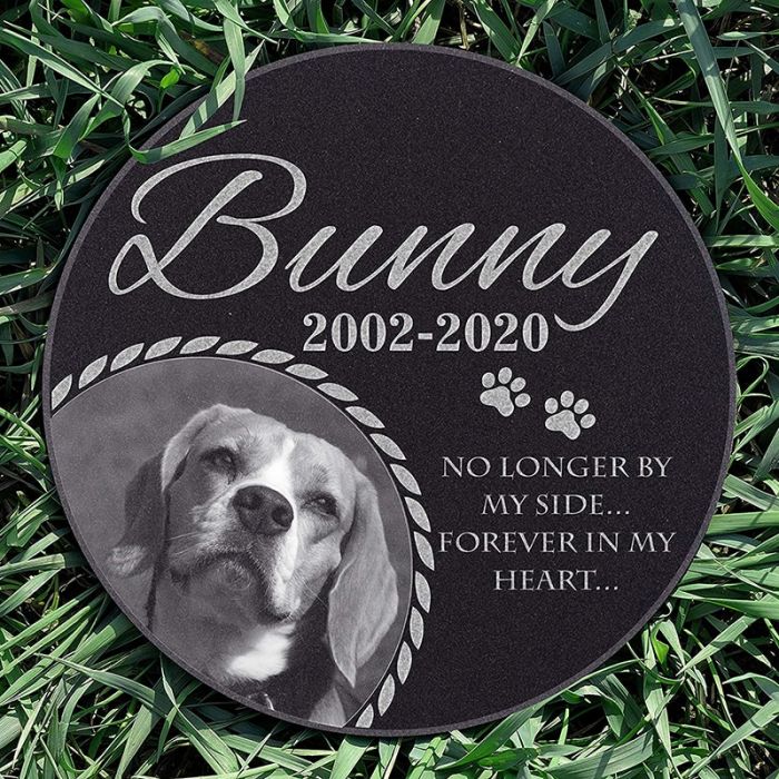 12" Round Personalized Dog Cat Memorial Stone with Photo Engraving Customized Granite Headstone
