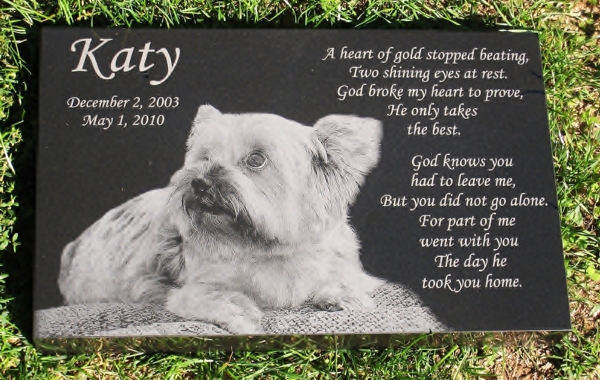 Engraved Photographic Granite Pet Memorial With 5 Polished Edges