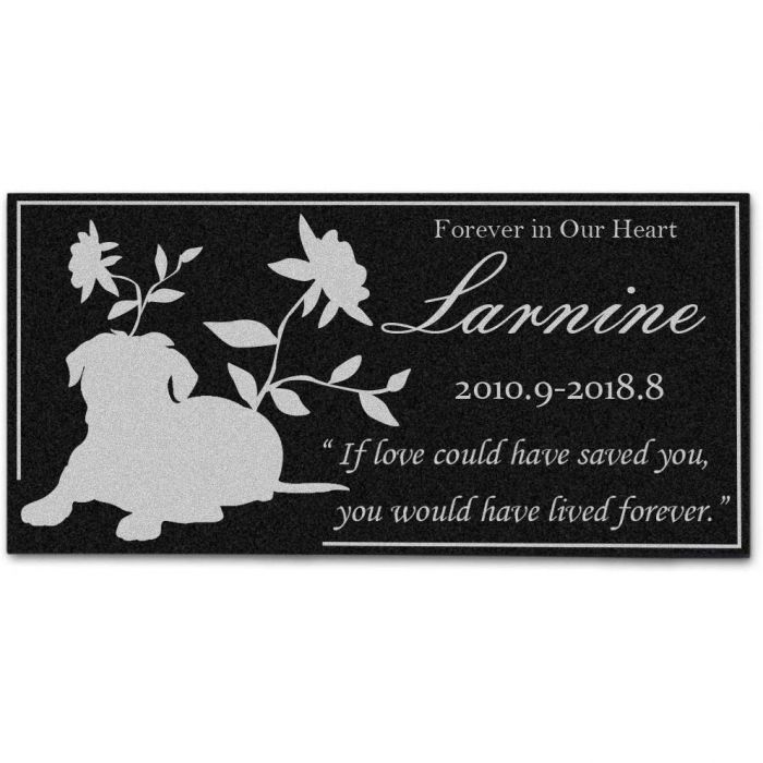 Personalized Memorial Stone Plaque for Dogs - Durable & Water Proof Pet Headstone- Garden Grave Marker -Dog and Flower