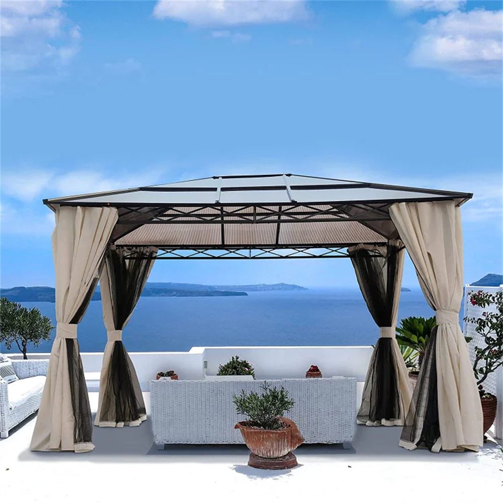 MERITLIFE 10x12 metal roof gazebo with screen on the beach
