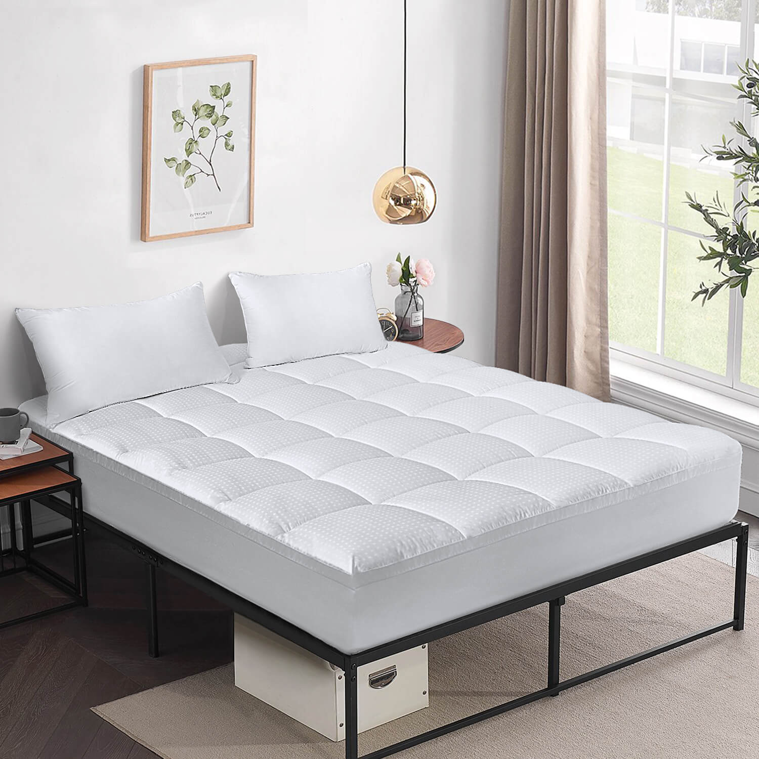 2 Inch Quilted Fitted Mattress Pad Mattress Protector with 21" Deep Pocket
