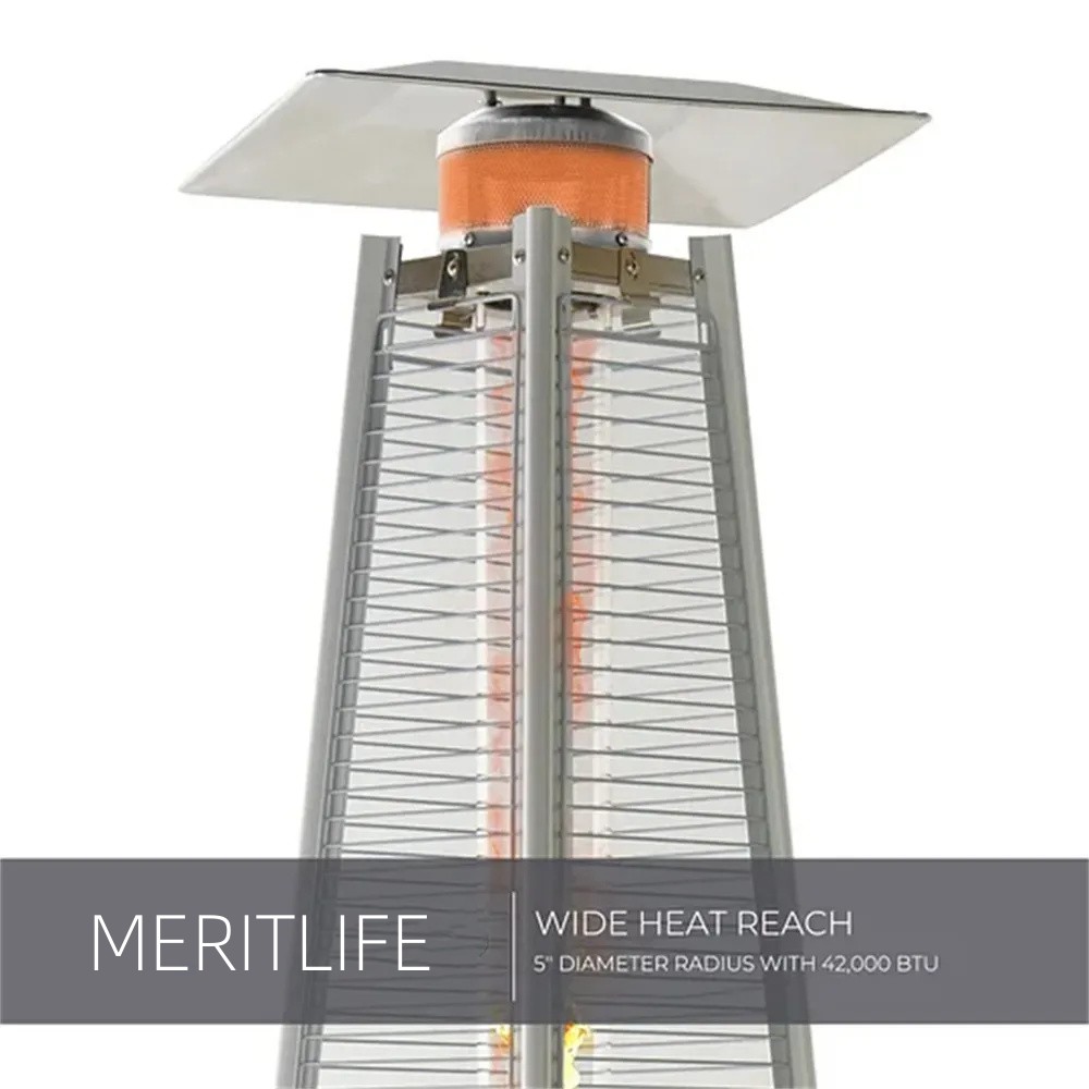 Outdoor Glass Tube Propane Patio Heater with Wheels and Cover, 48,000