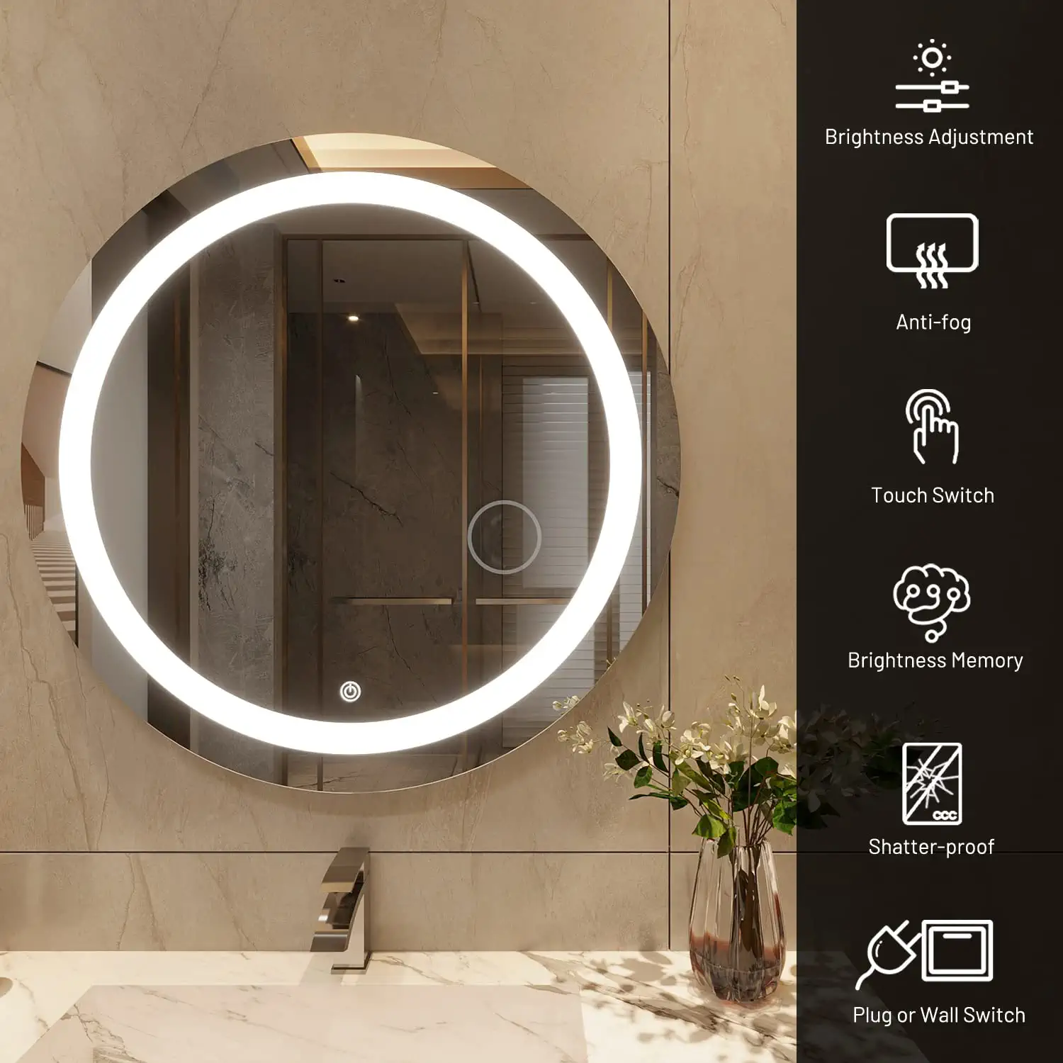Frameless Round Bathroom Vanity Mirror