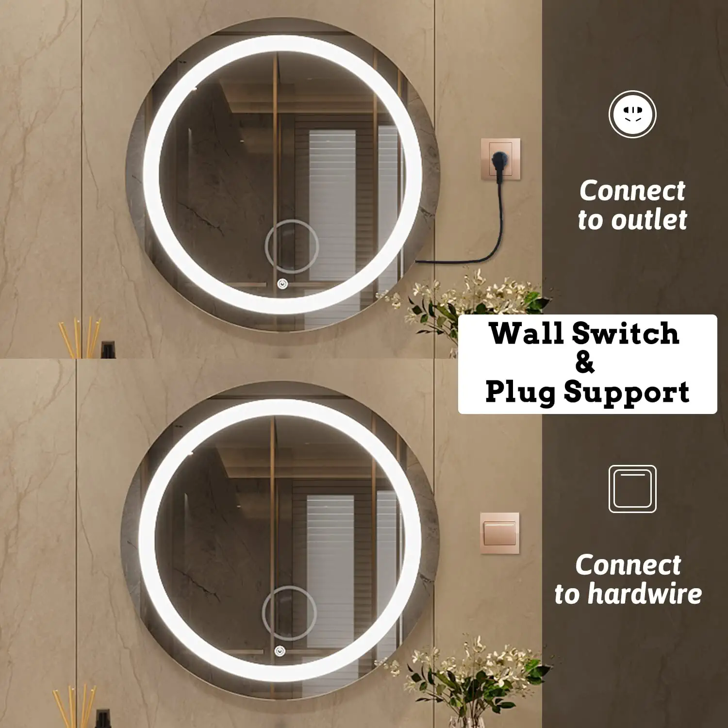 Frameless Round Bathroom Vanity Mirror