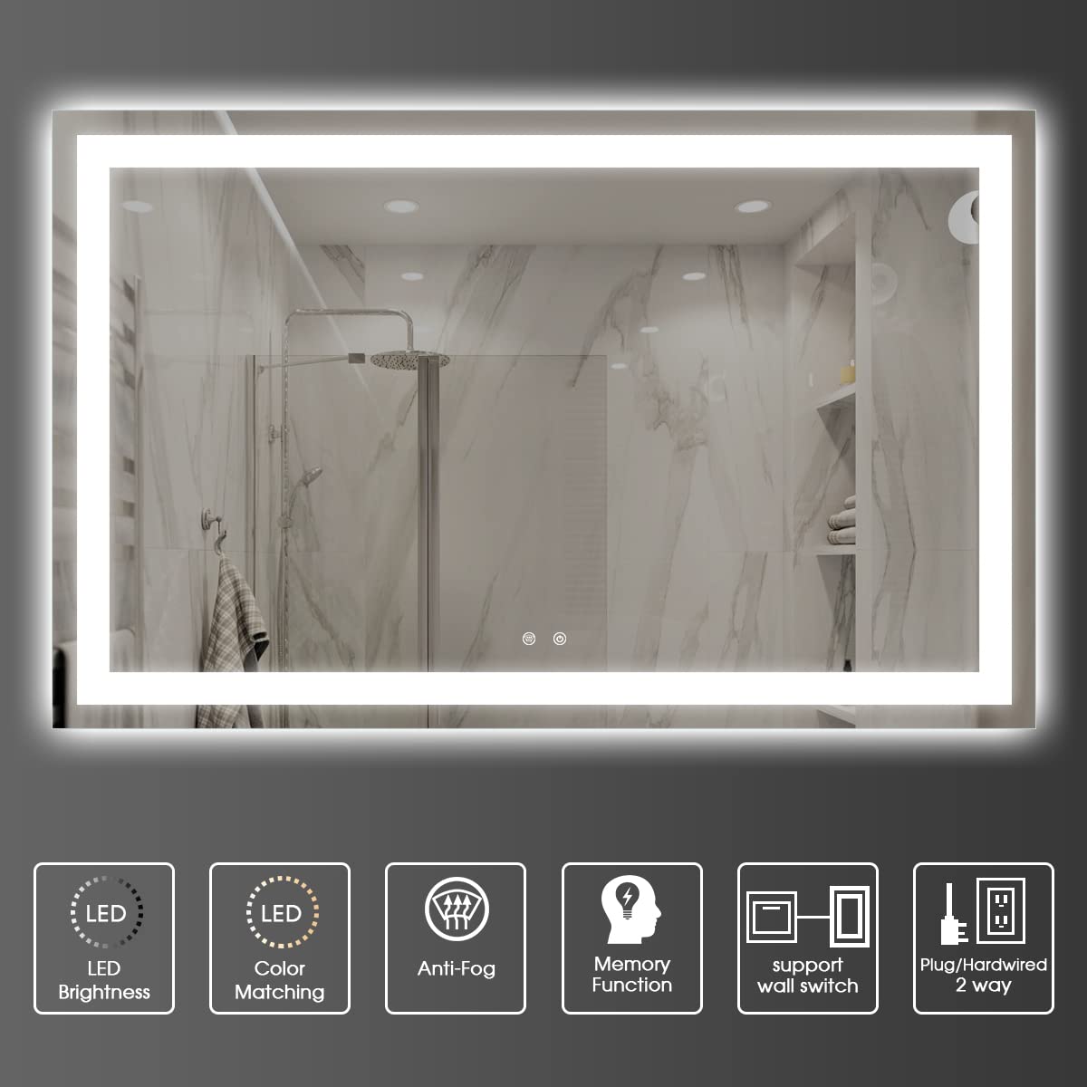 Frameless Rectangular Backlit Bathroom Mirror