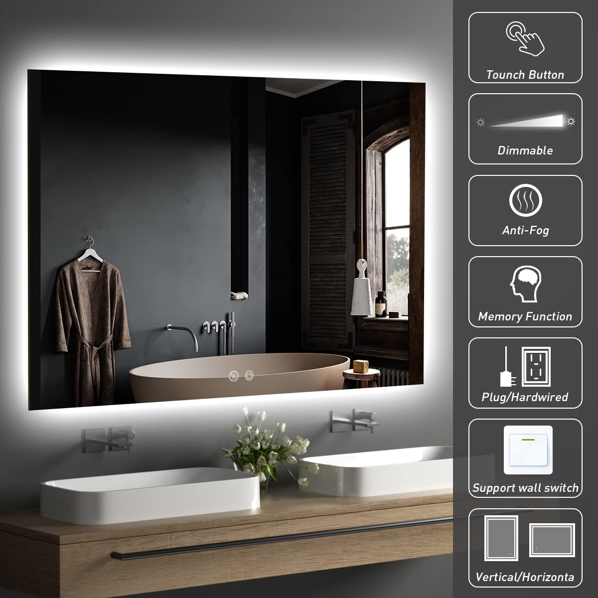 Rectangular Backlit Bathroom Vanity Mirror