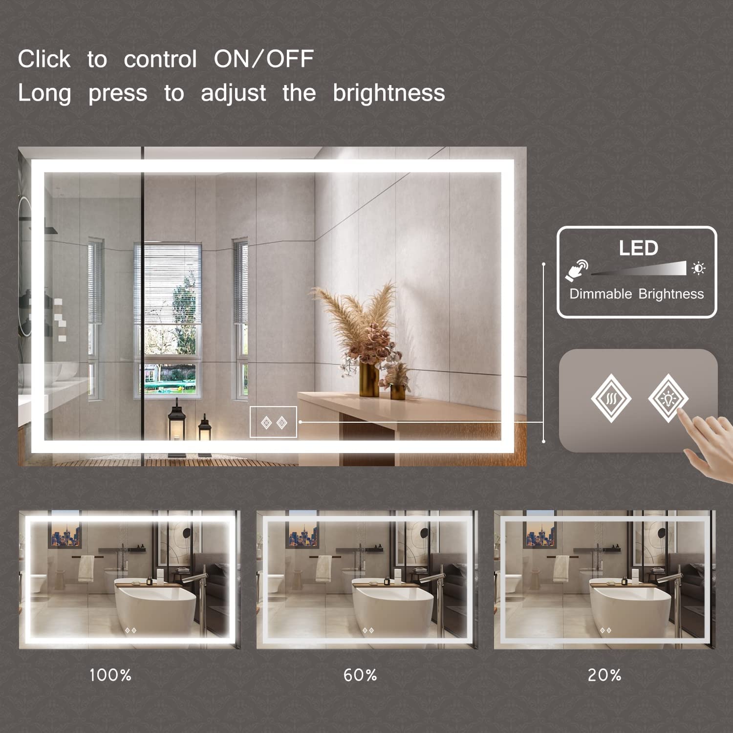 LED Bathroom Mirror-48x30''