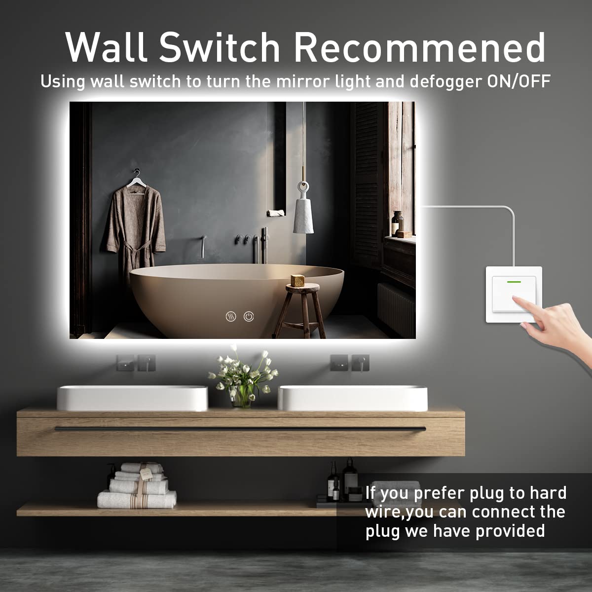  Rectangular Backlit Bathroom Vanity Mirror