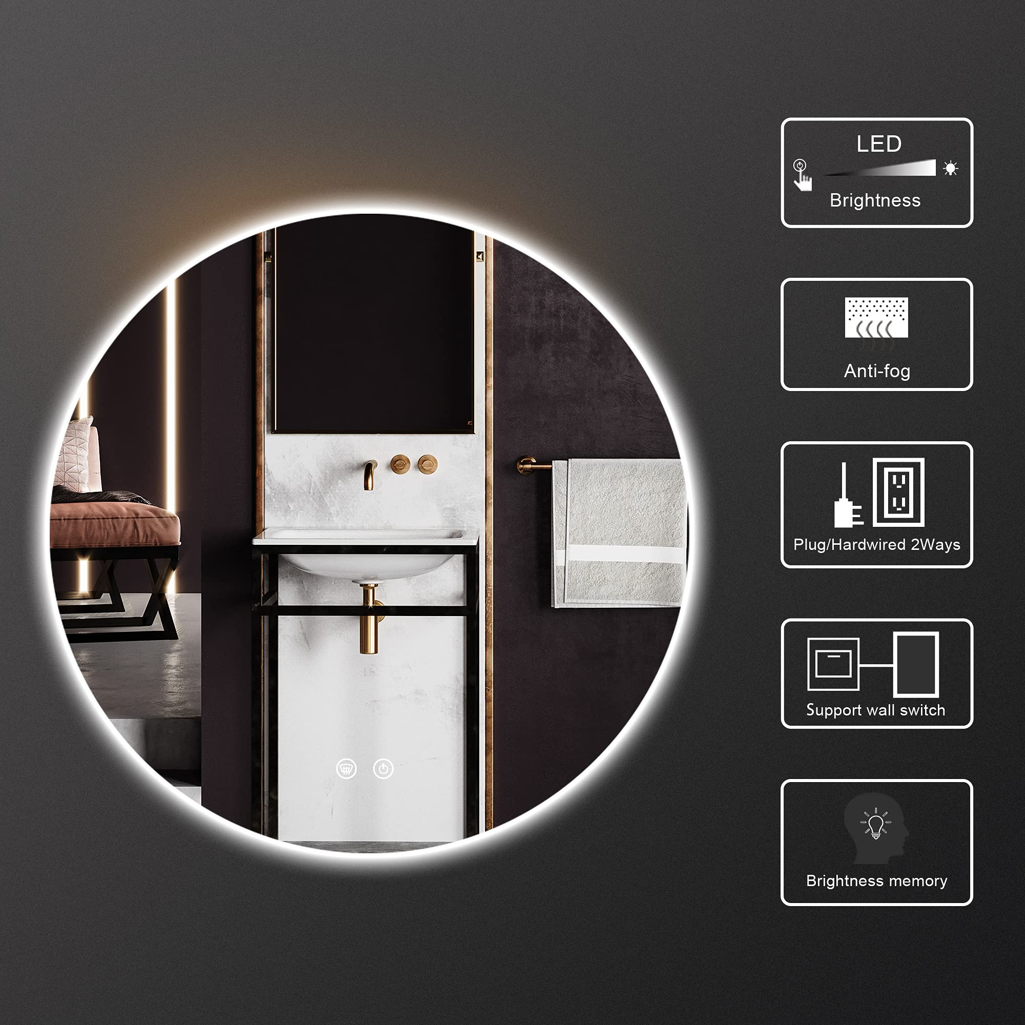 Frameless Round Backlit Bathroom Mirror