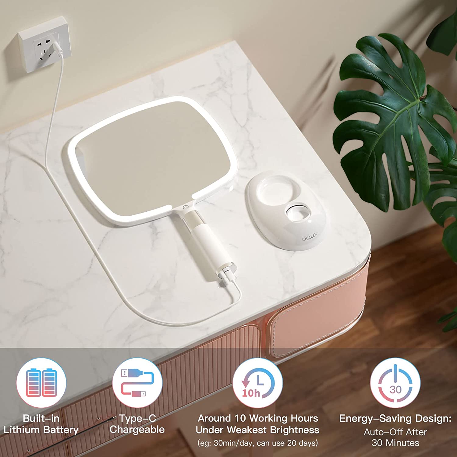 Rechargeable LED Handheld Mirror