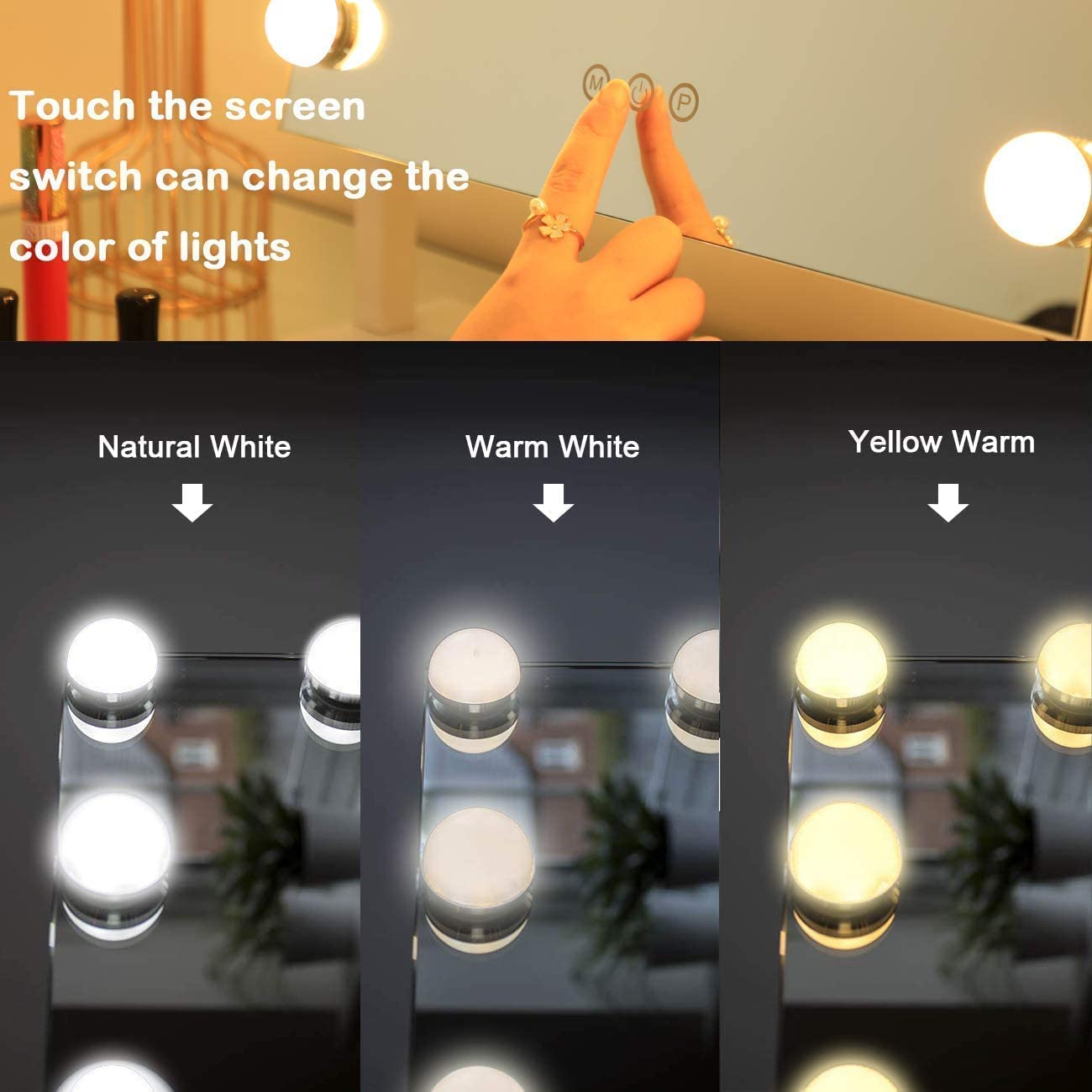 Large Hollywood Lighted Vanity Mirror with 15 Dimmable LED Bulbs