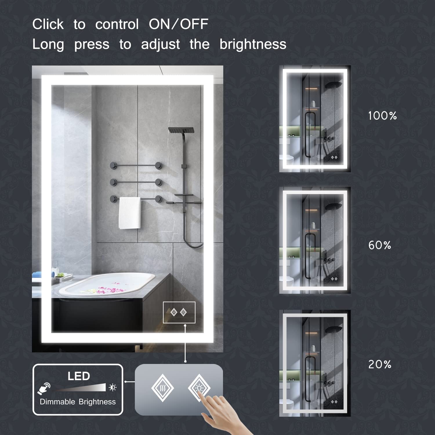 LED Bathroom Mirror-24x36''