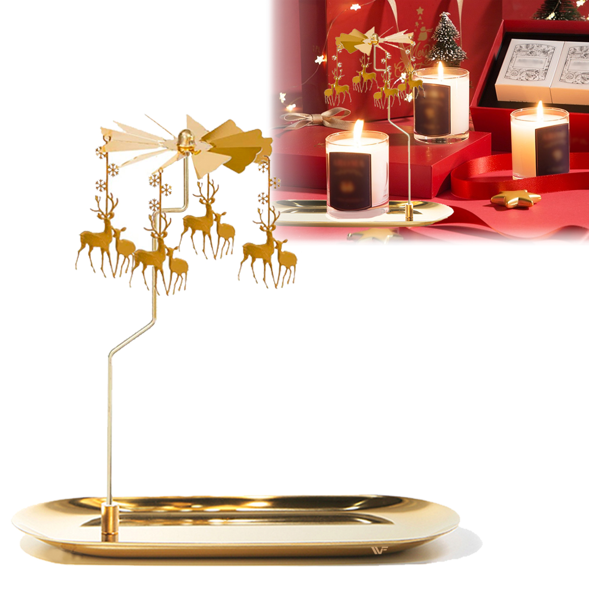 UCINNOVATE Christmas Spinning Candle Holder for Candle Lover, Wedding, Party, Holiday Favor Gift(Gold, Deer)