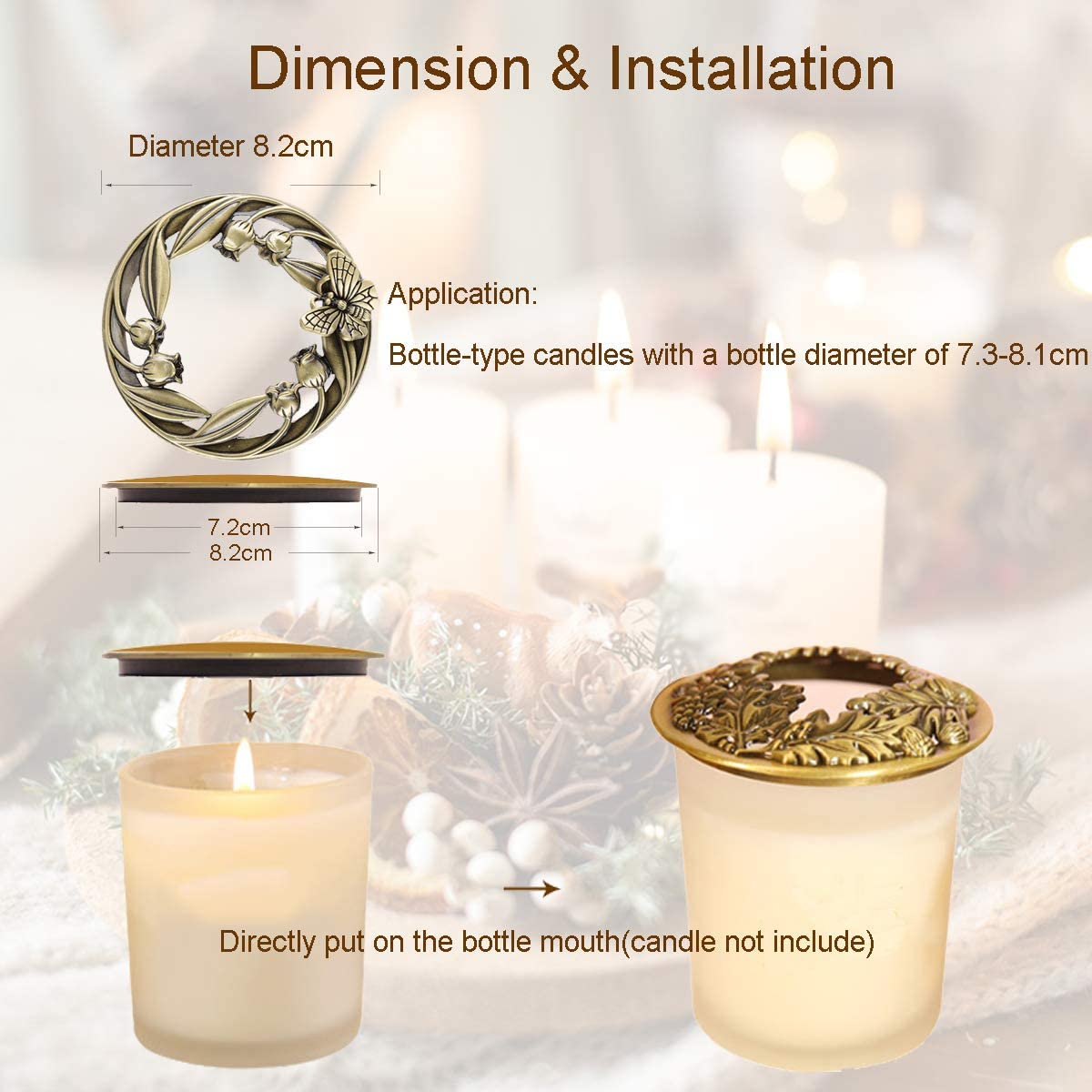 UCINNOVATE Candle Toppers Jar Candle Accessories Prefect Gift for Christmas Candle Lover(Golden, Butterfly )