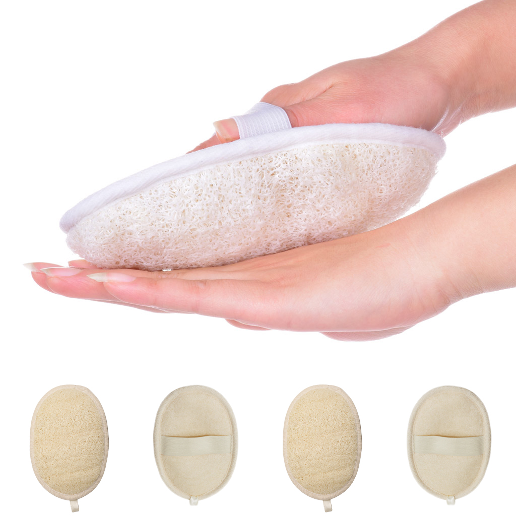 Natural Shower Loofah Eco-Friendly Sponge 4 Pcs, Exfoliating Shower Buff Away Dead Skin for Smoother