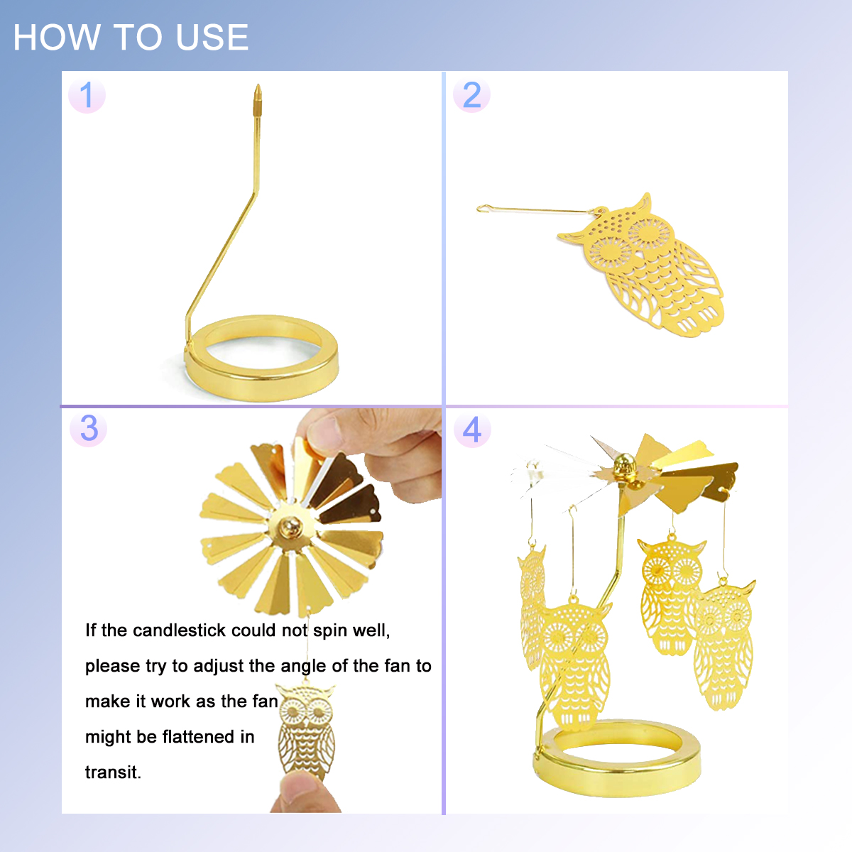 UCINNOVATE Candle Holder, Rotary Tea Light Candlestick Holders, Rotation Carousel Home Party Decor Gift (Owl)