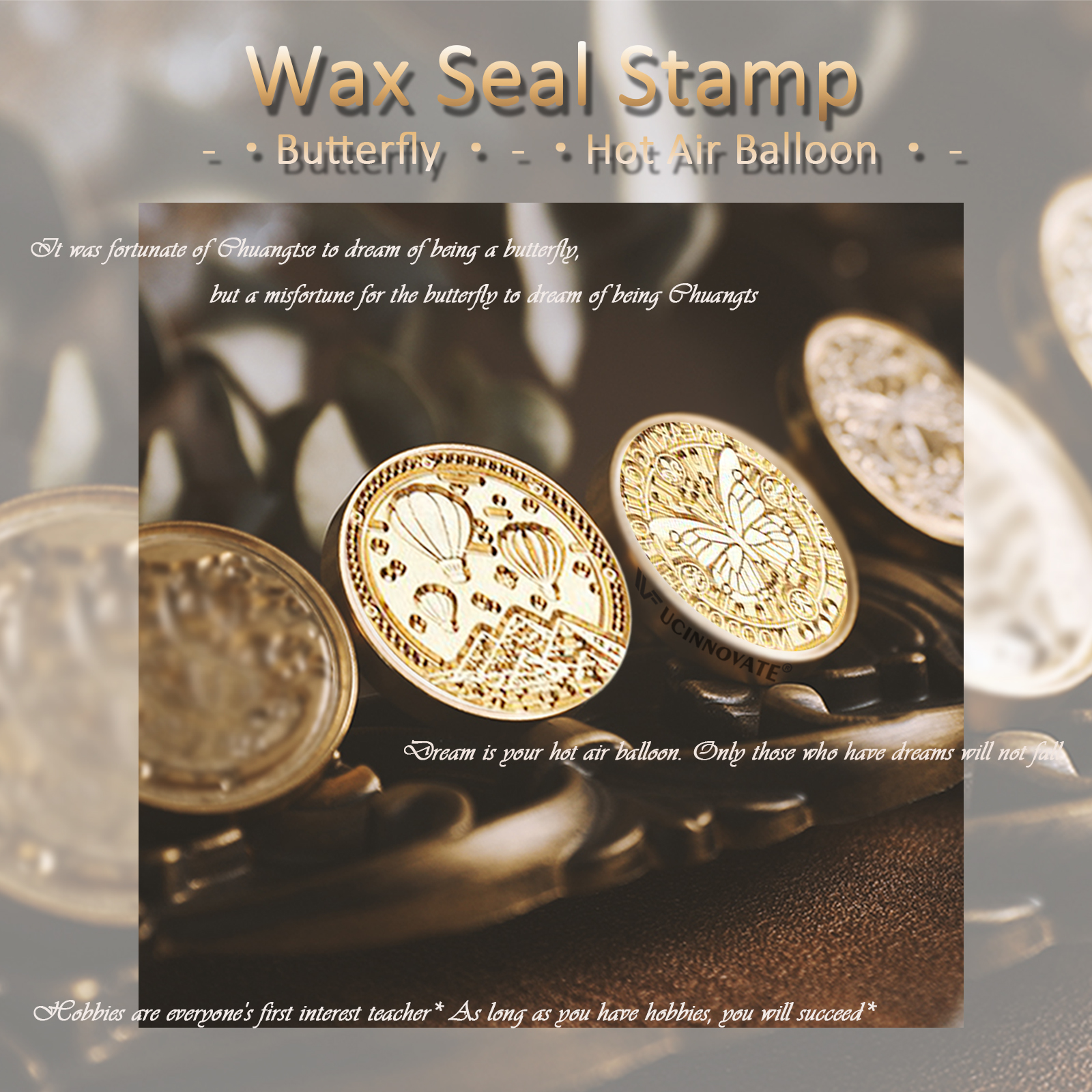 UCINNOVATE Wax Seal Stamp for Christmas Gift, Cards Envelopes, Invitations (Butterfly + Hot Air Balloon)