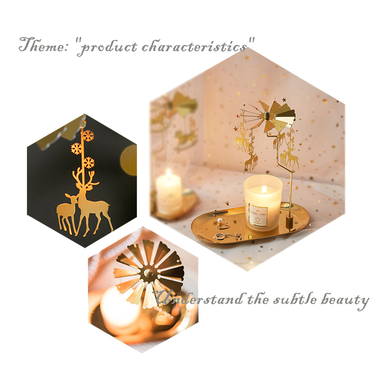 UCINNOVATE Christmas Spinning Candle Holder for Candle Lover, Wedding, Party, Holiday Favor Gift(Gold, Deer)