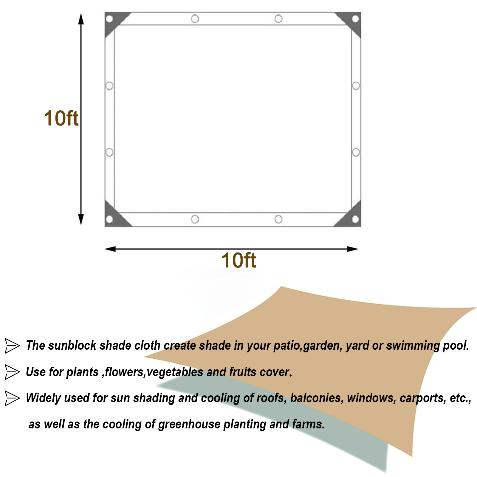 UCINNOVATE 10 x 10 ft Sunblock Shade Cloth 70% Shade Net Greenhouse Covers Mesh Tarp Shade Fabric