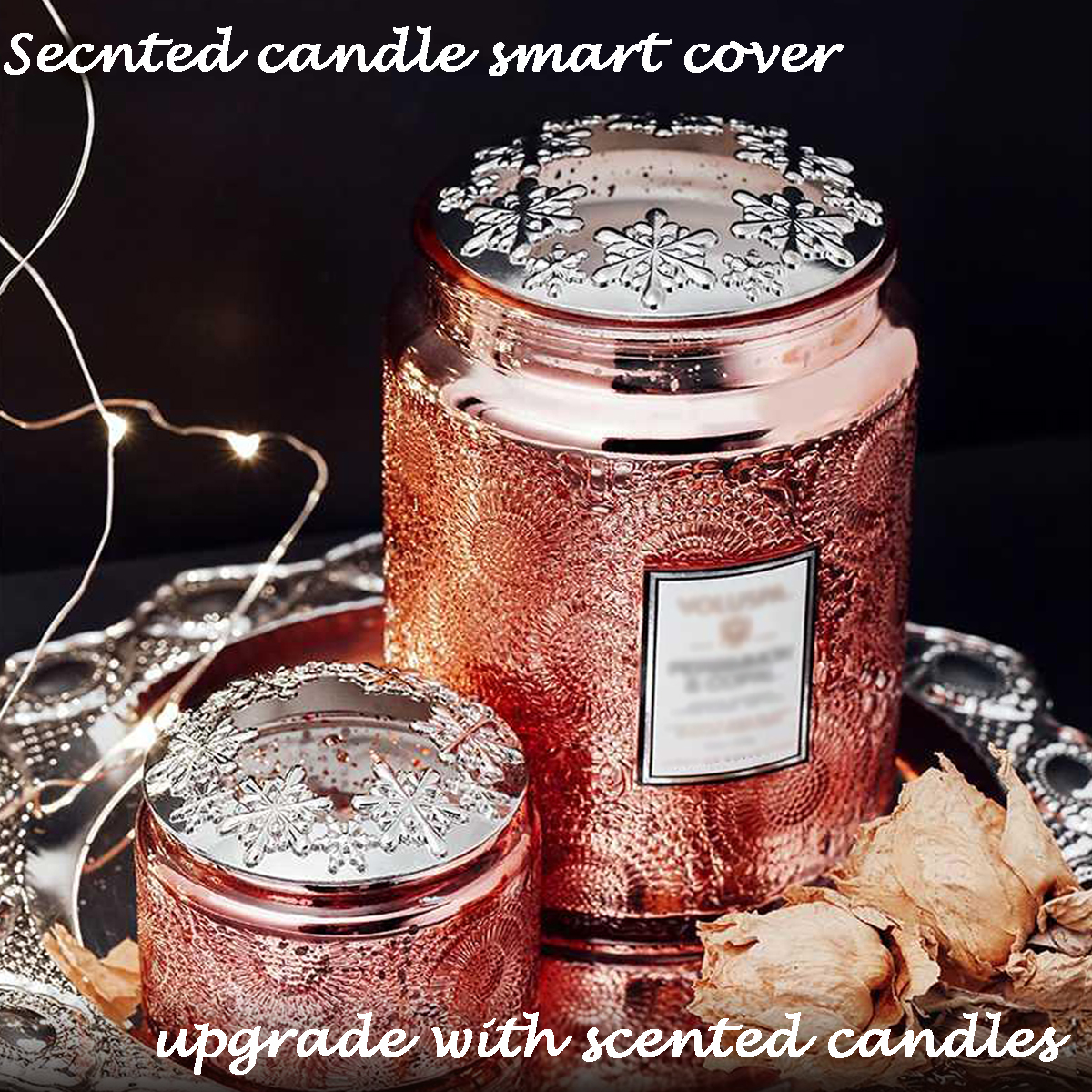 UCINNOVATE Candle Toppers, Jar Candle Accessory Shades Sleeves, Gift for Candle Lover, Christmas, Sliver Snow