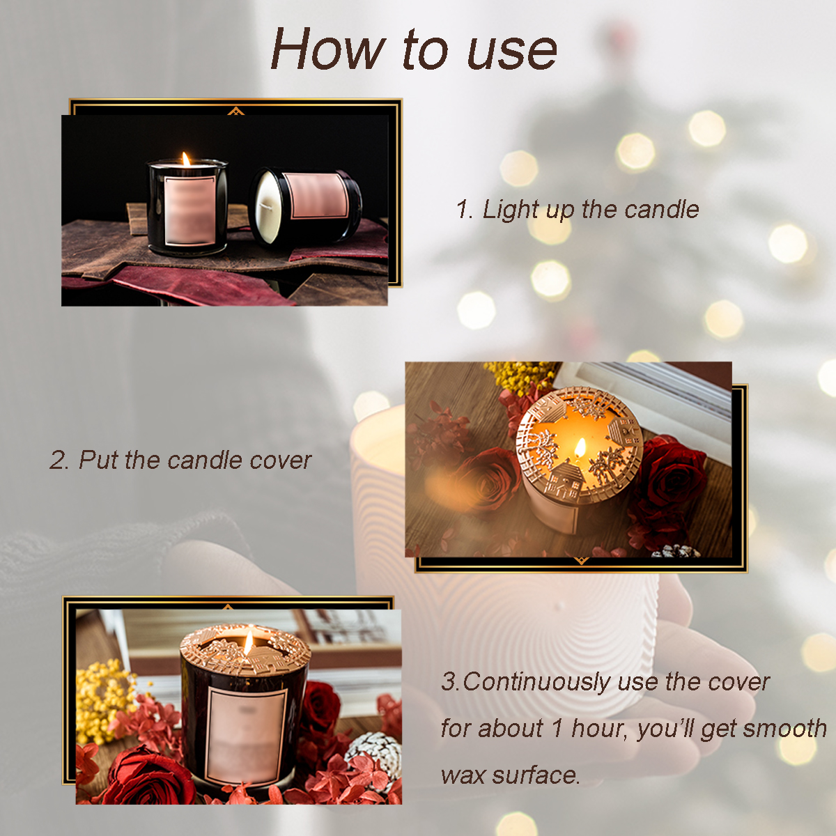 UCINNOVATE Candle Toppers, Jar Candle Accessory Shades Sleeves, Gift for Candle Lover, Christmas, Sliver Snow