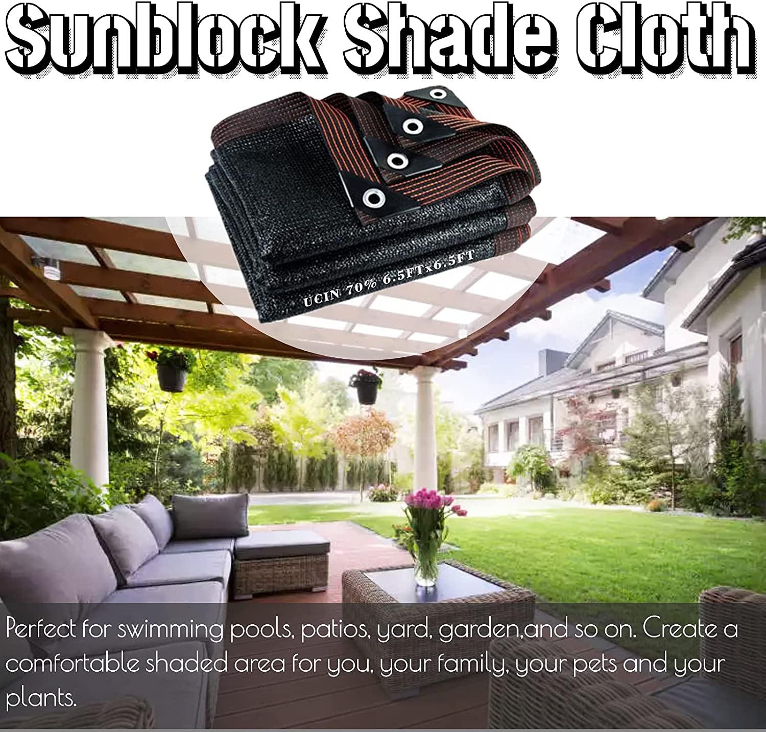 UCINNOVATE 6.5 x 6.5 ft Garden Shade Cloth for Plant 70% Shade Net UV Resistant Sunshade Netting