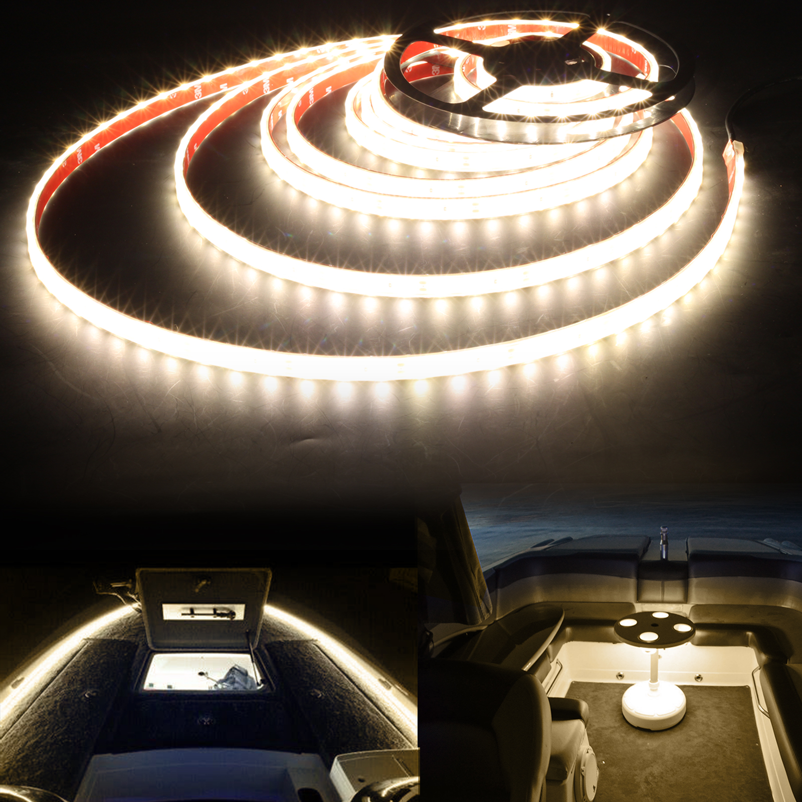 UCINNOVATE 16.4ftLED Boat Light Strip, Marine Waterproof LED Strips, Boat PontoonInterior Light for Boat Deck Light, Accent Light, Courtesy Interior Lights, Fishing Night,12V (Natural White)