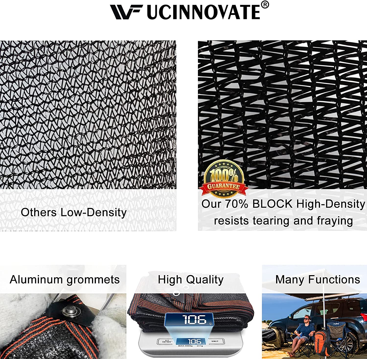 UCINNOVATE 6.5 x 6.5 ft Garden Shade Cloth for Plant 70% Shade Net UV Resistant Sunshade Netting