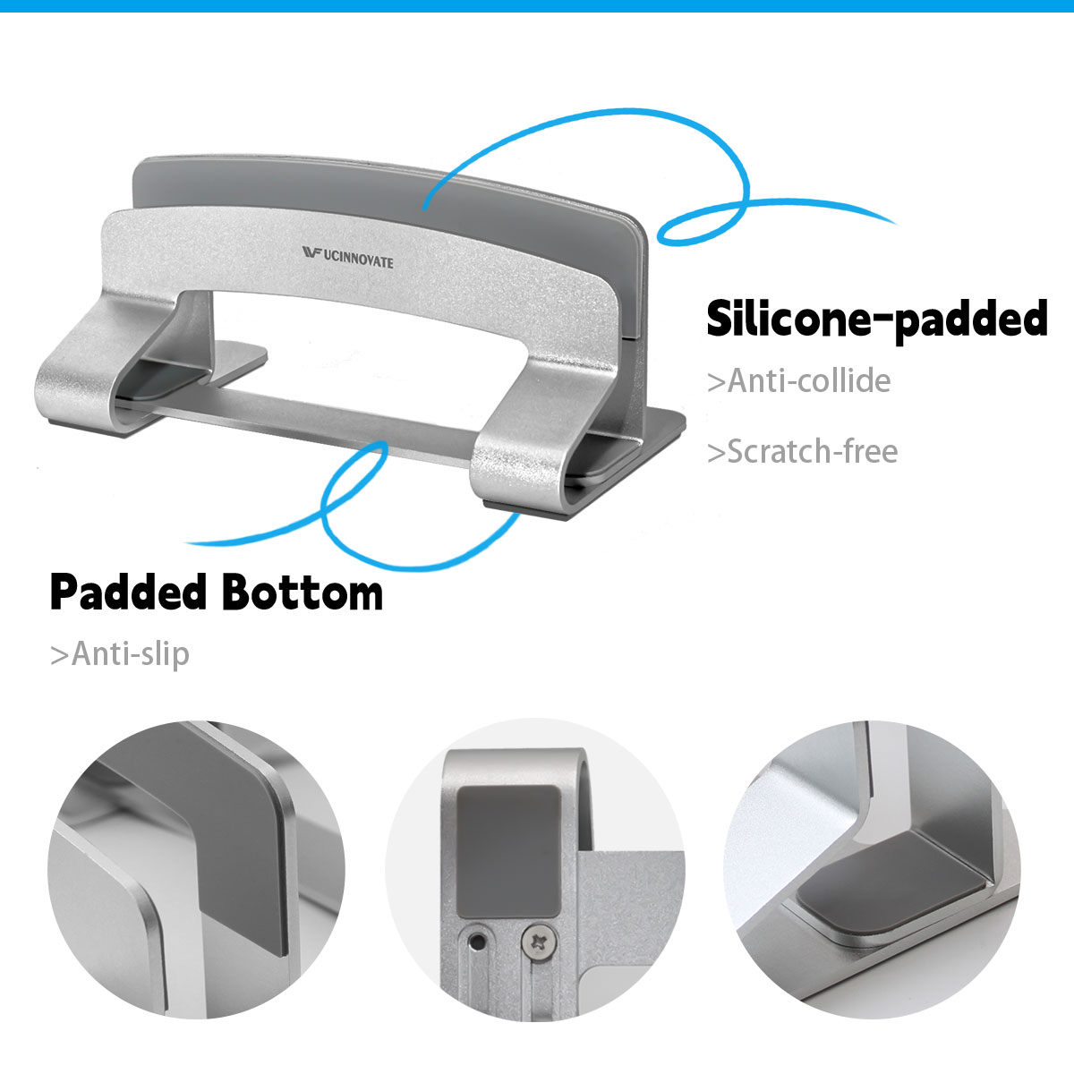 UCINNOVATE Vertical Laptop Stand Holder for Desk, Width Adjustable, for MacBook Notebook Gaming Laptop, Home Office Desk Space Optimize
