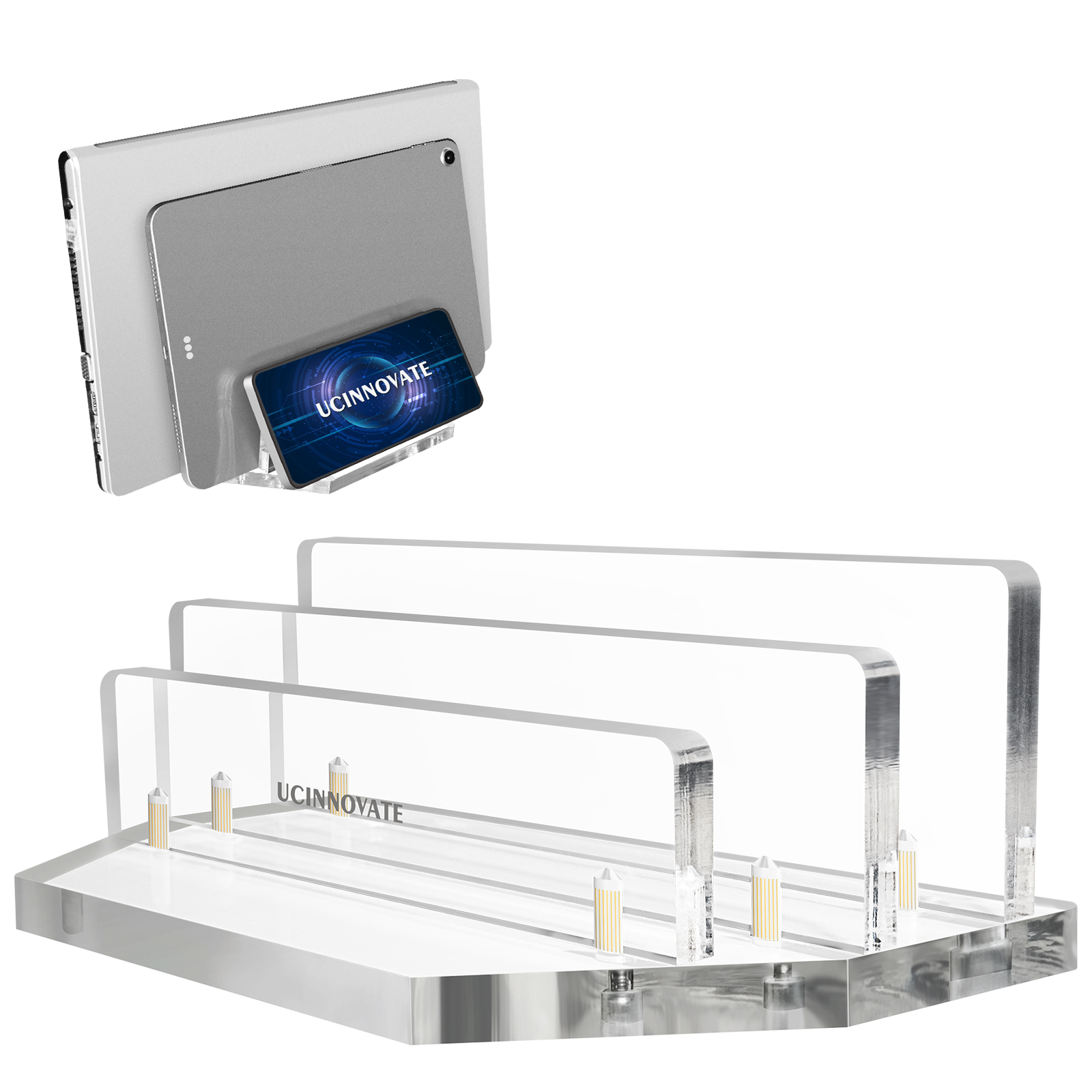 UCINNOVATE Vertical Laptop Stand, Acrylic Laptop Holder Desk with Adjustable Dock, Dual Desktop Notebook Stand Fits All MacBook/Surface/Gaming Laptop/iPad/Pro/Chromebook/HP/Dell/Computer/Keyboard