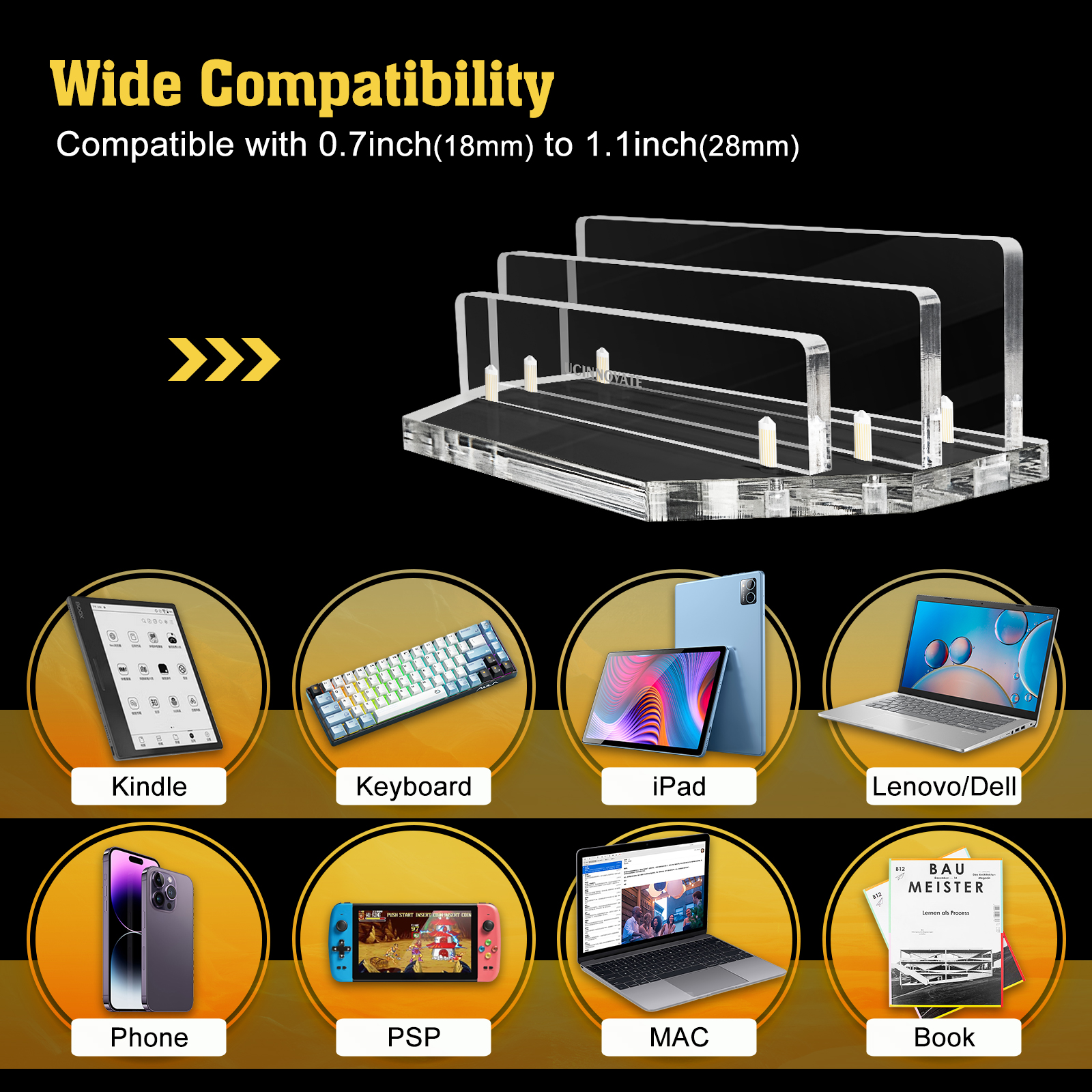 UCINNOVATE Vertical Laptop Stand, Acrylic Laptop Holder Desk with Adjustable Dock, Dual Desktop Notebook Stand Fits All MacBook/Surface/Gaming Laptop/iPad/Pro/Chromebook/HP/Dell/Computer/Keyboard