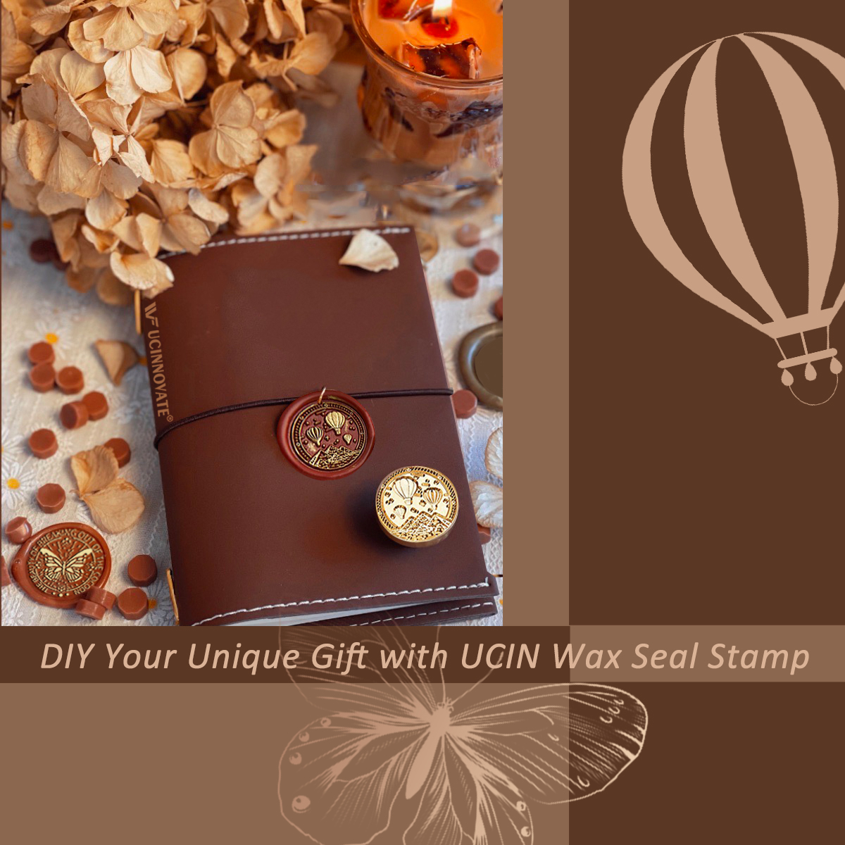 UCINNOVATE Wax Seal Stamp for Christmas Gift, Cards Envelopes, Invitations (Butterfly + Hot Air Balloon)