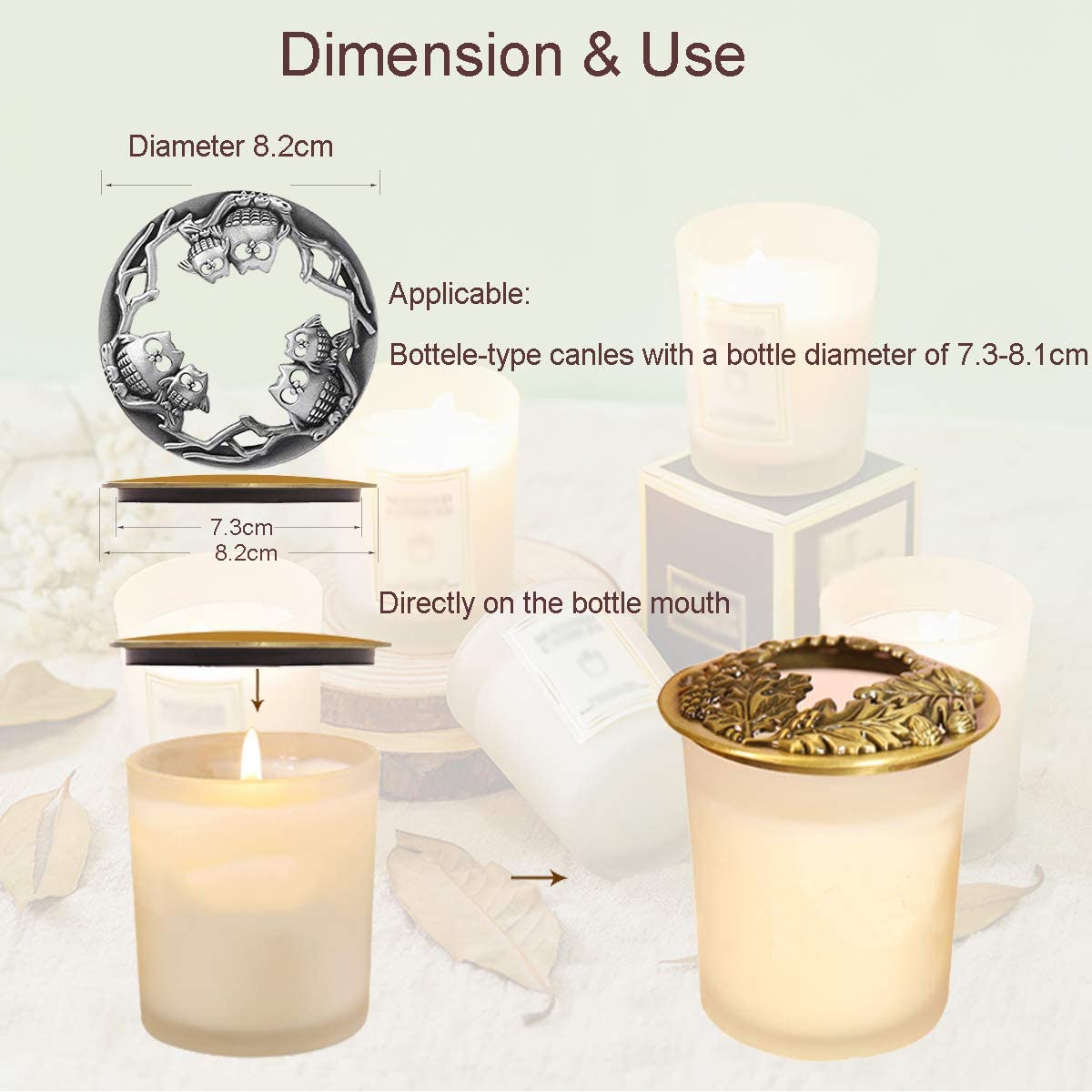 UCINNOVATE Candle Toppers Jar Candle Accessories Shades Sleeves, Gift for Christmas Candle Lover(Sliver Owl)