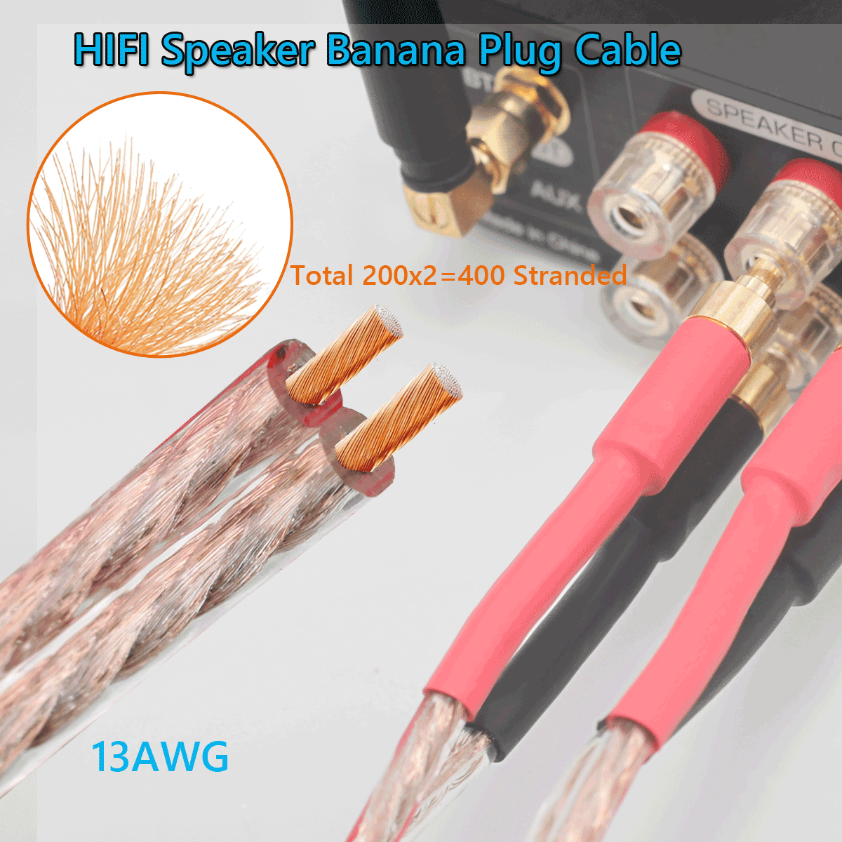 13 AWG Banana Speaker Wire Cable, 3M 2 Pack HiFi Speaker Cable with Gold-Plated Banana Tip Plugs for Audiophile