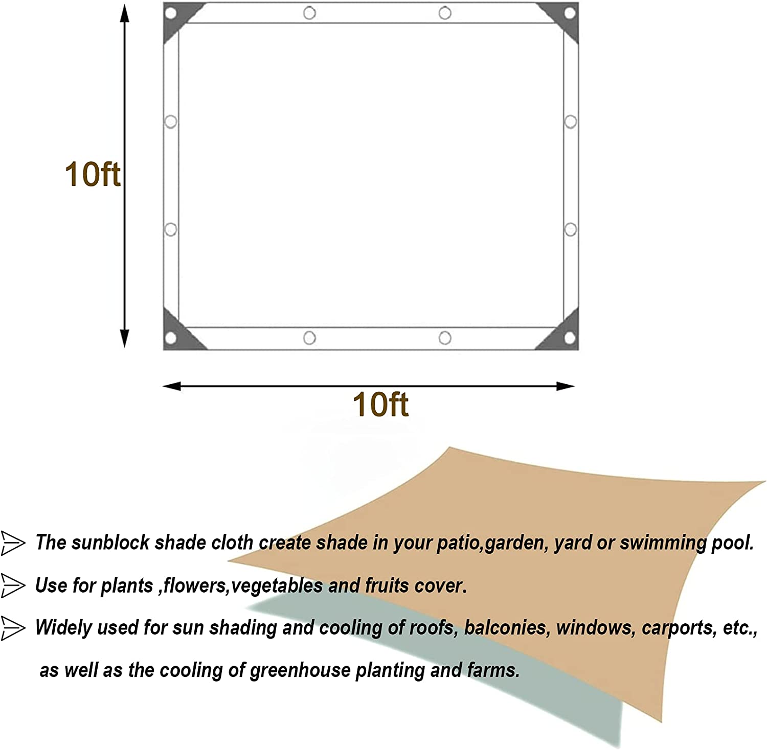 UCINNOVATE 10 x 10 ft 70% Sunblock Shade Cloth UV Resistant Sunshade Netting Mesh Tarp (2 Pack)