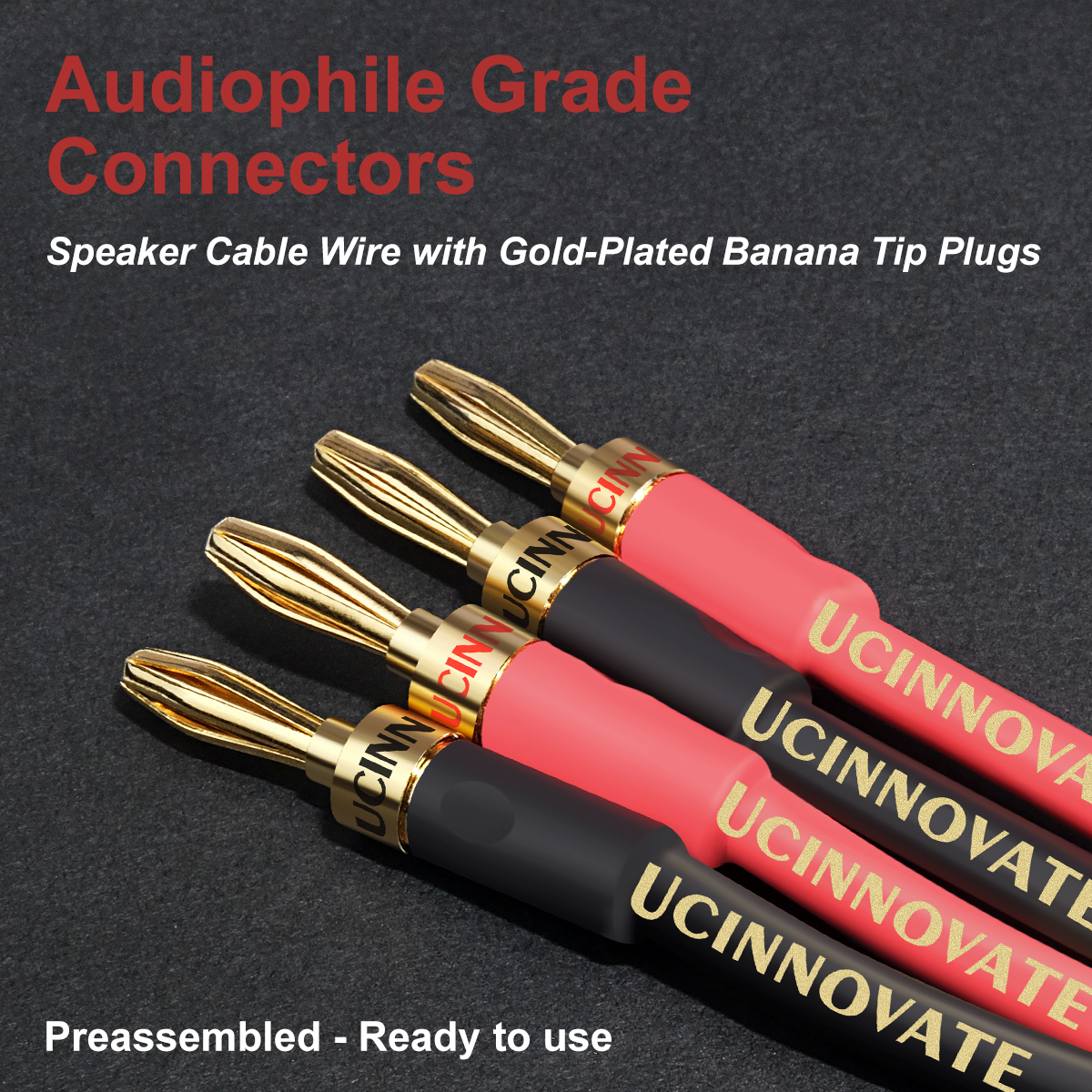 UCINNOVATE 2 Pack 13AWG Speaker Cable with Banana Plug, (1.5m / 4.9FT) 1 Pair HiFi Speaker Cable with Gold-Plated Banana Plugs, Male to Male Audio Cable Speaker Cord for Home Theater
