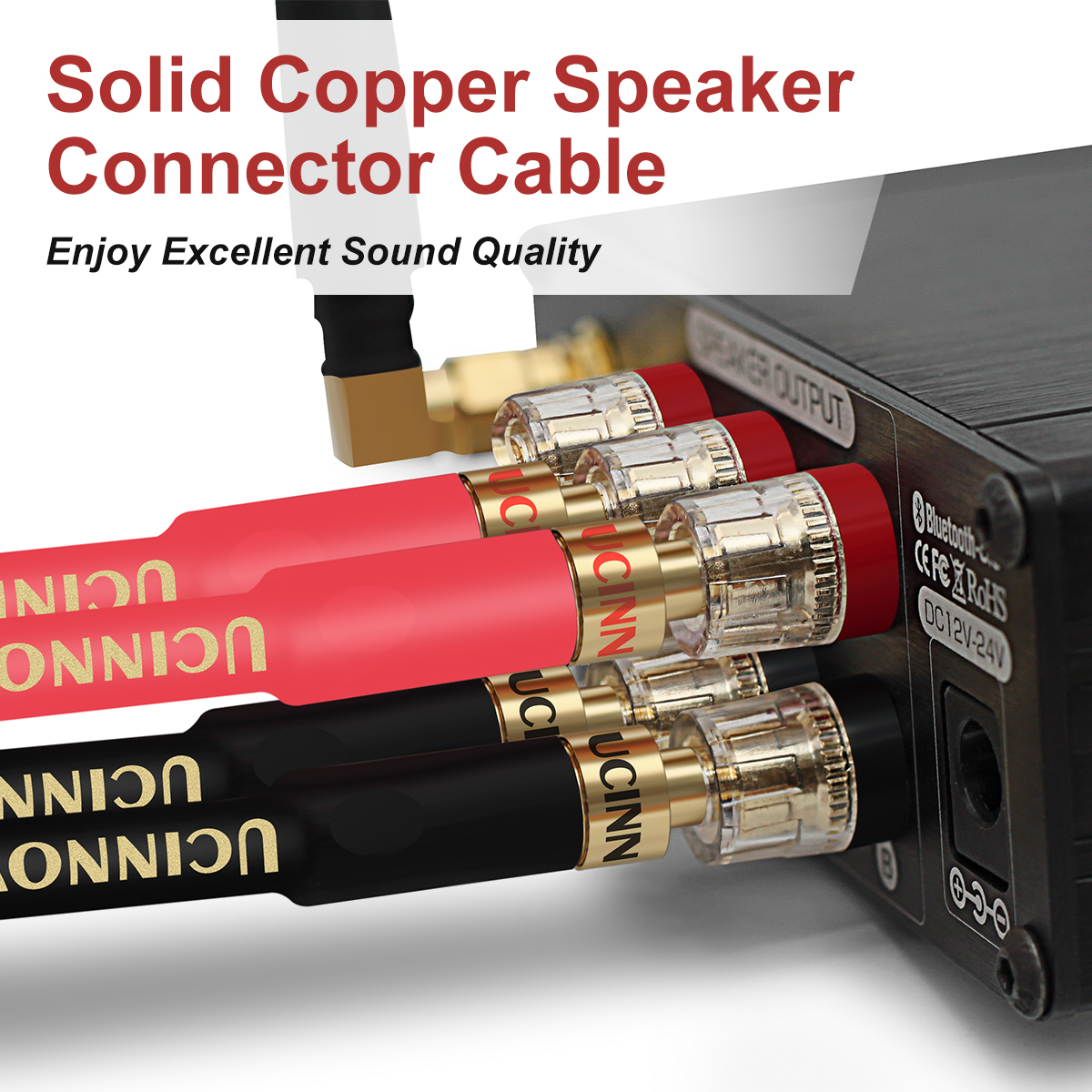 UCINNOVATE 2 Pack 13AWG Speaker Cable with Banana Plug, (1.5m / 4.9FT) 1 Pair HiFi Speaker Cable with Gold-Plated Banana Plugs, Male to Male Audio Cable Speaker Cord for Home Theater