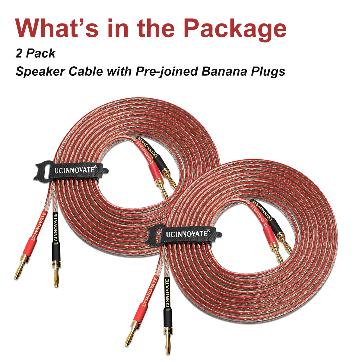 UCINNOVATE 2 Pack 13AWG Speaker Cable with Banana Plug, (1.5m / 4.9FT) 1 Pair HiFi Speaker Cable with Gold-Plated Banana Plugs, Male to Male Audio Cable Speaker Cord for Home Theater