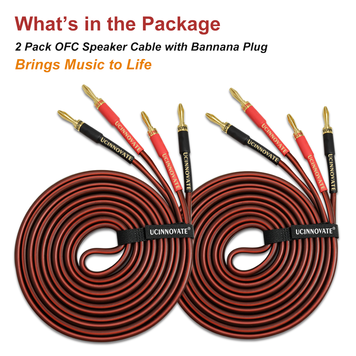 UCINNOVATE HiFi OFC Speaker Wire Cable with Banana Plug, 2 Pack High-end Pure Copper 1.5m Gold-Plated Banana Tip Plugs Male to Male 600 Strand Speaker Cable Audio HiFi System Home Theater 4.9FT