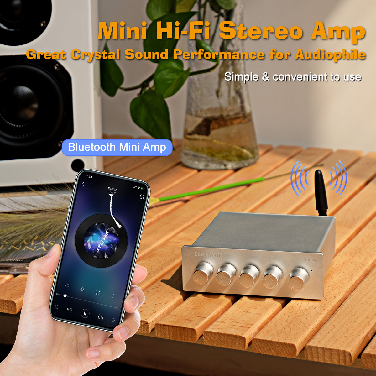 Bluetooth 5.0 Audio Stereo Amplifier, Hi-Fi Audio Receiver 2.1 Channel Mini Amp 50 Watt x2+100 Watt for Speaker Subwoofer