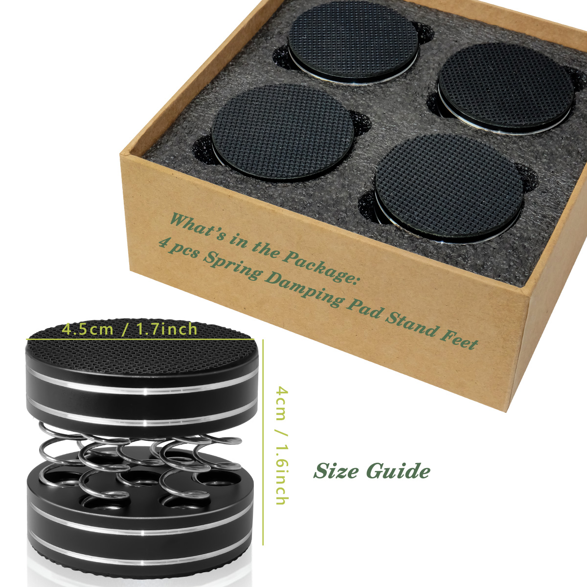 UCINNOVATE 4Pcs Audiophile Aluminum Turntable Isolation Stand Feet, Adjustable Spring Speaker Spikes Vibration Isolation Feet Pad Stand with Non-Slip Mat for HiFi Amplifier Player/Turntable/Speaker