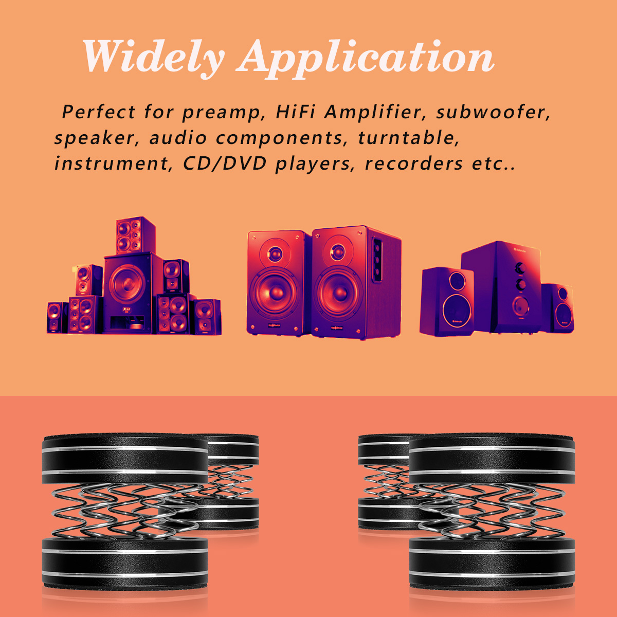 UCINNOVATE 4Pcs Audiophile Aluminum Turntable Isolation Stand Feet, Adjustable Spring Speaker Spikes Vibration Isolation Feet Pad Stand with Non-Slip Mat for HiFi Amplifier Player/Turntable/Speaker