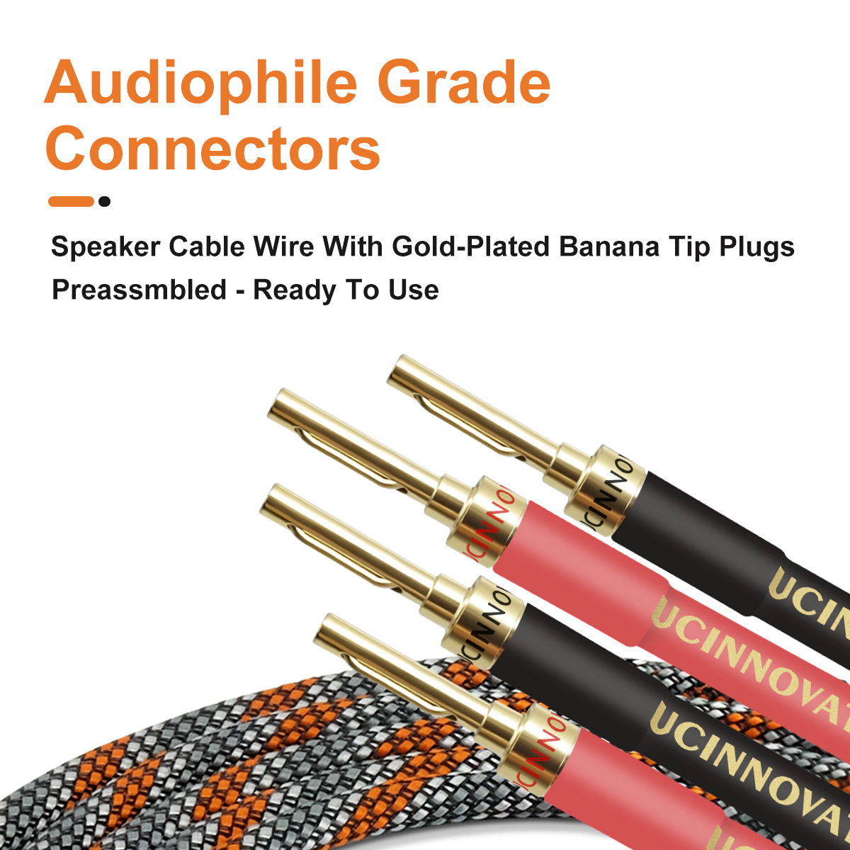 UCINNOVATE 2 Pack 3m Bi-Wire Speaker Cable, Home Theater Premium Speaker Cable Wire with Gold-Plated Banana Tip Plugs, Audiophile Heavy Duty Braided Speaker Wire for Speakers Audio amplifier Subwoofer